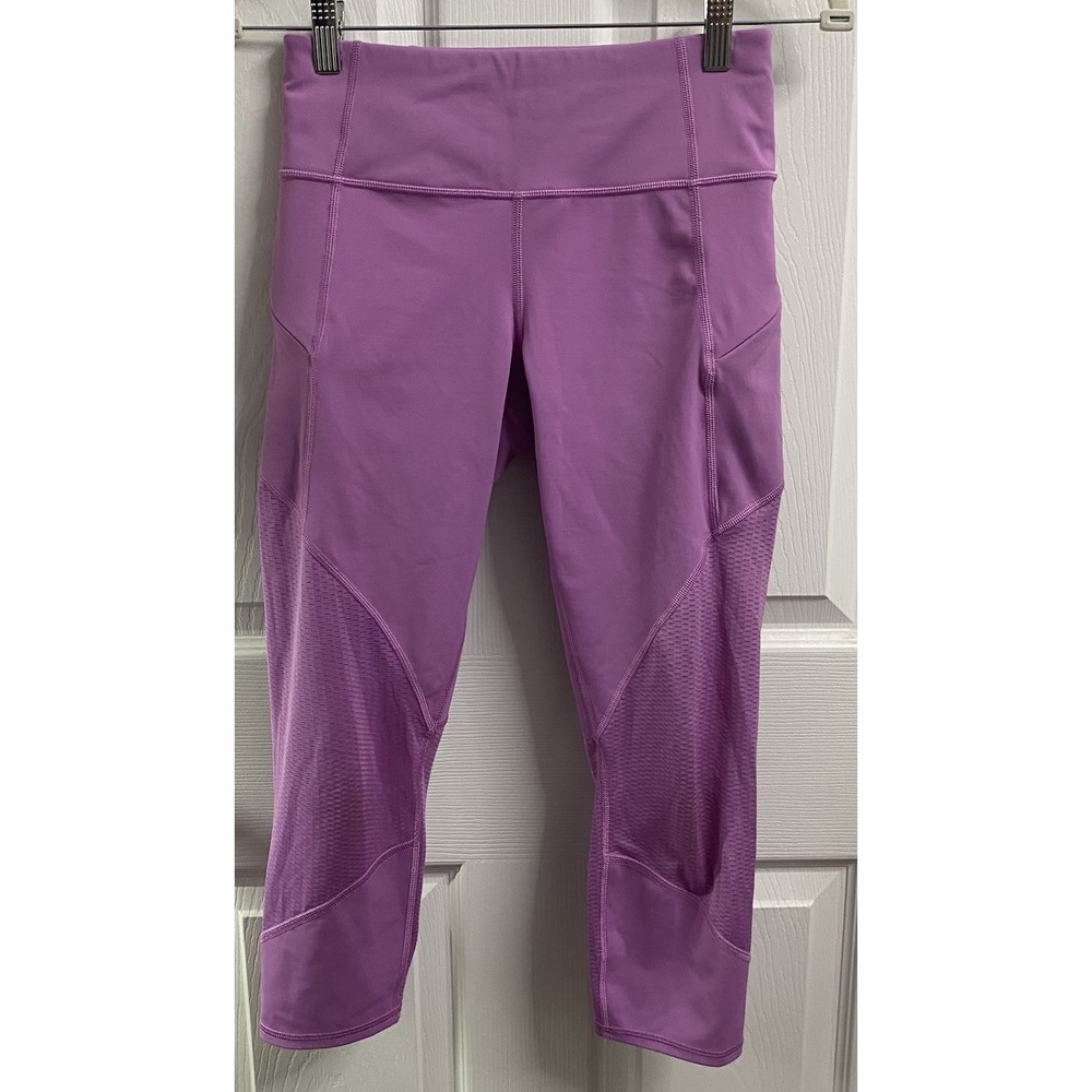 Athleta Women Violet Mesh Contender Capri Athletic Leggings Pockers XS EUC